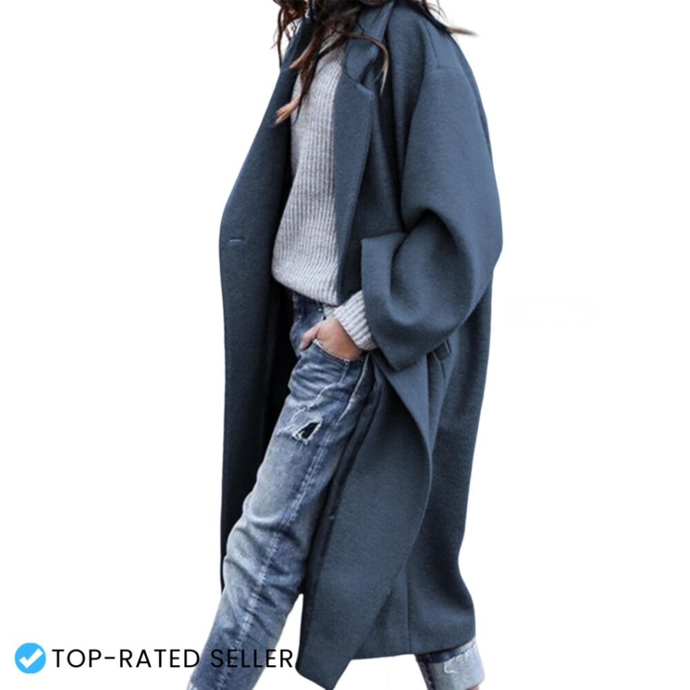 Oversized Wool Blend Trench Coat Double Breasted Long Winter Overcoat Chic - Picture 1 of 6